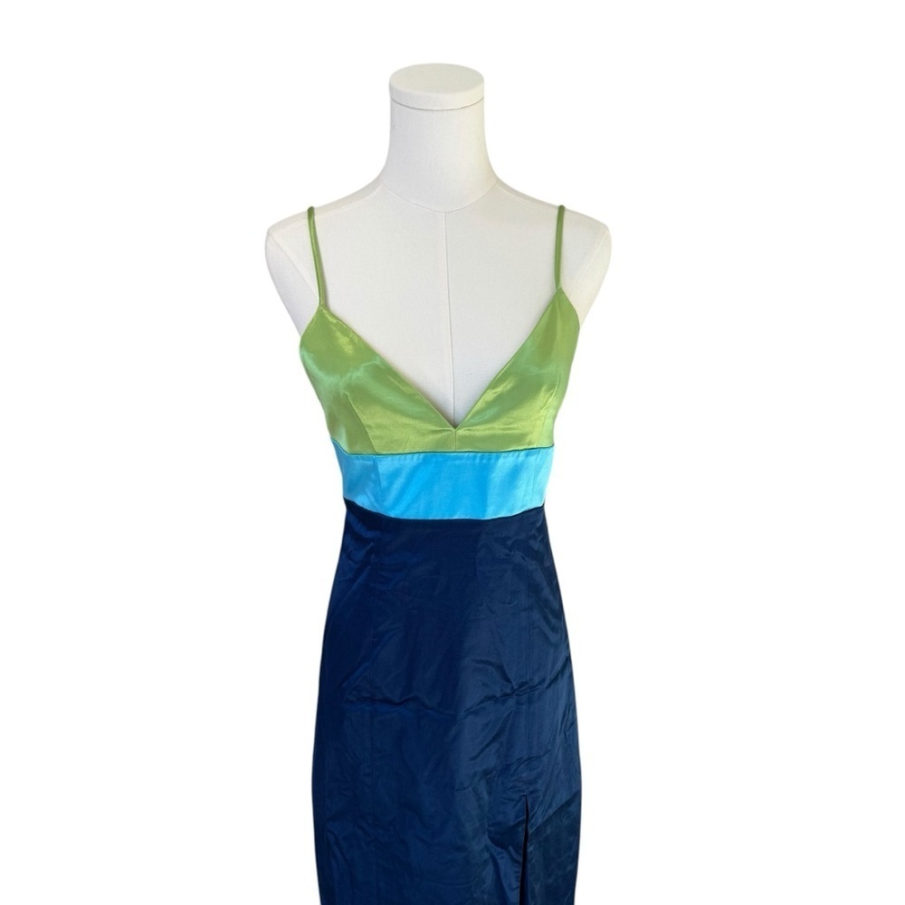 STAUD - NWT Ellis Colorblock Satin Y2K Midi Slit Dress Sz 6 - Picture 6 of 12